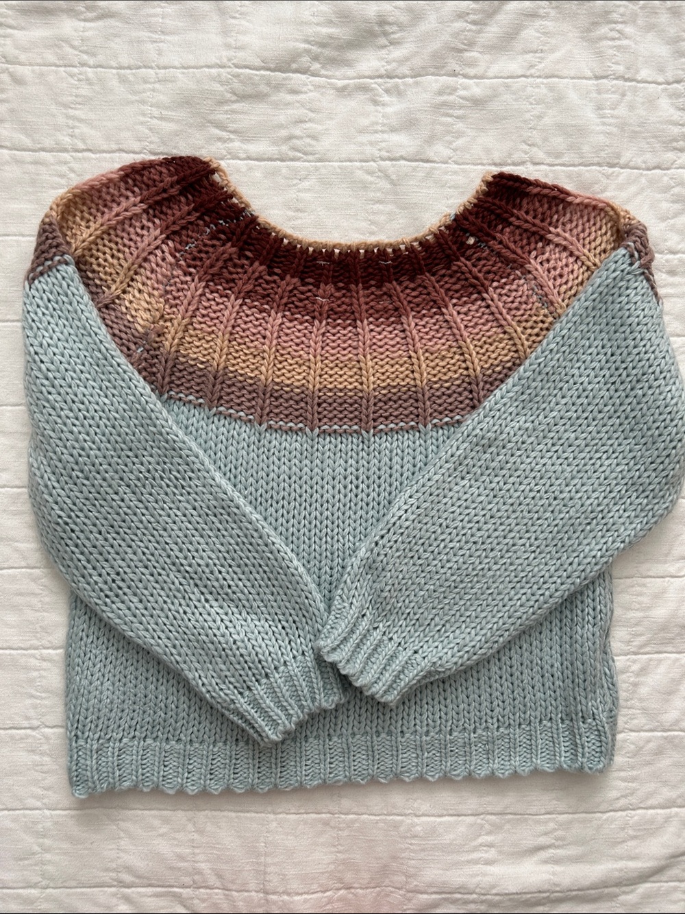 Chicwish Light Blue Sweater with Multicolor Ribbed Yoke - Picture 5 of 7